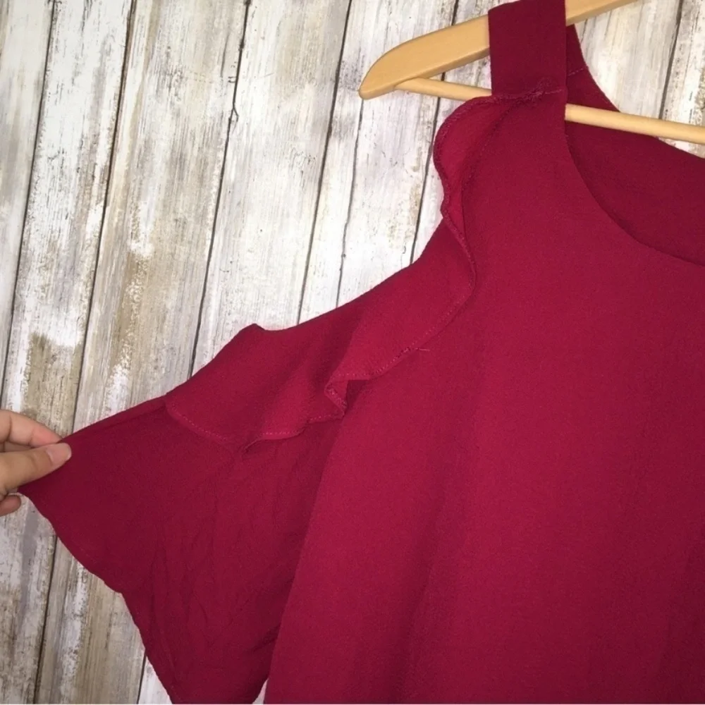 Umgee Red Ruffle Sleeve Open Shoulder Blouse - Picture 2 of 4